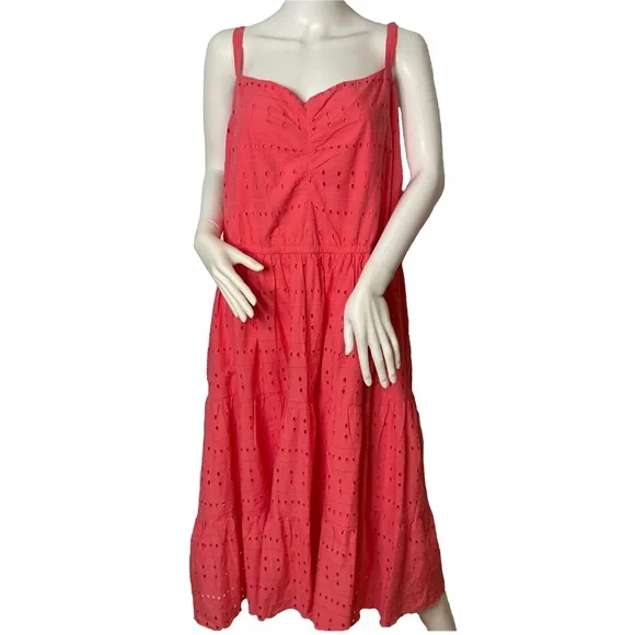 Lane Bryant NWT’s Red Eyelet Lace Midi Dress Knot Straps & Full Back Zip Size 22 - Picture 2 of 16